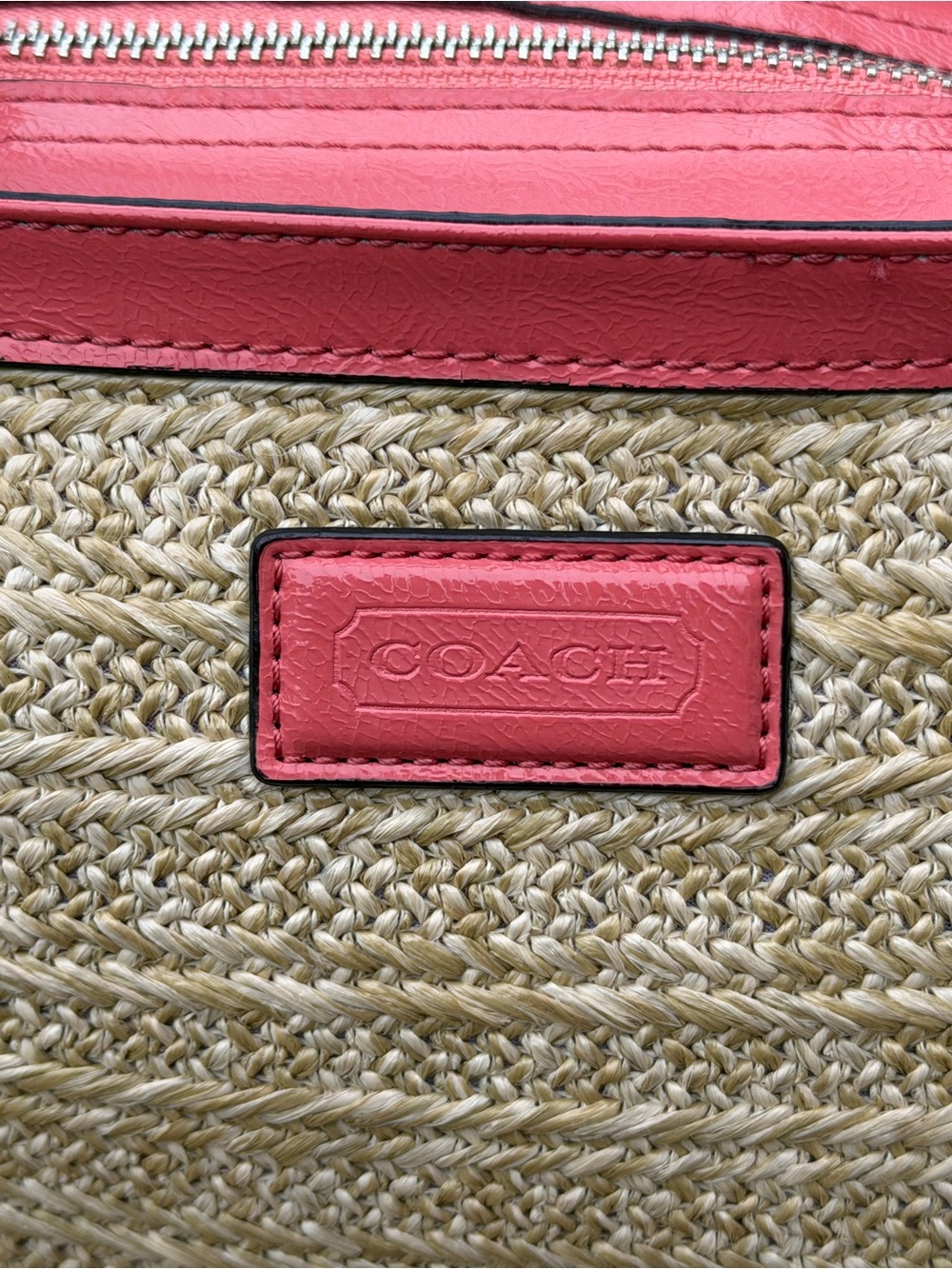 Coach Straw Floral Applique Tote Bag Pink Patent Leather Beach Shoulder F29861 - Picture 4 of 16